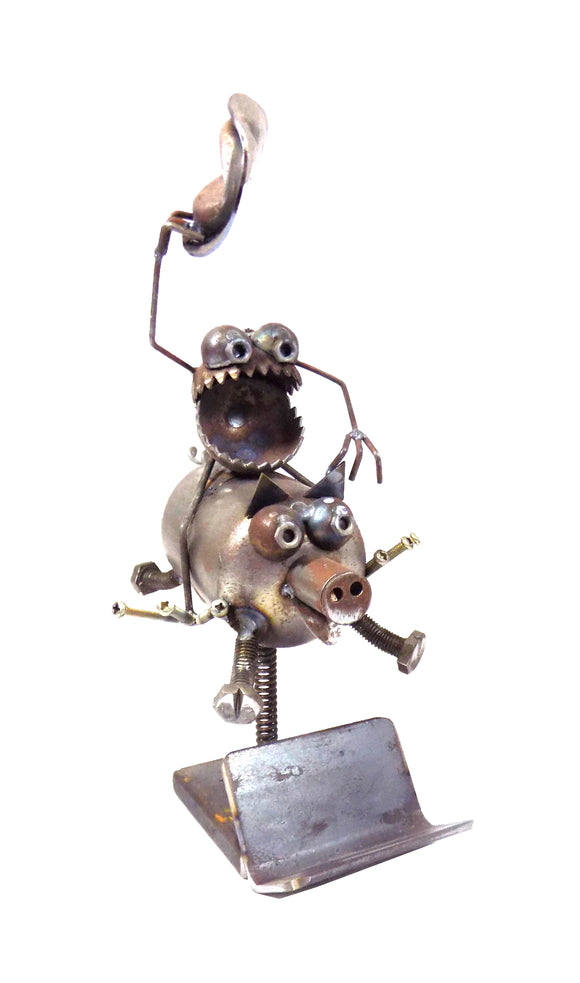 Sugarpost Gnome Be Gone Hog Wild Rider Business Card Holder Welded Metal Art Item # 1046