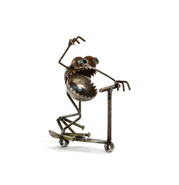 Sugarpost Mini Gnome Be Gone Mini Scooter Outdoor Garden Welded Metal Art Sculptures Item #1088