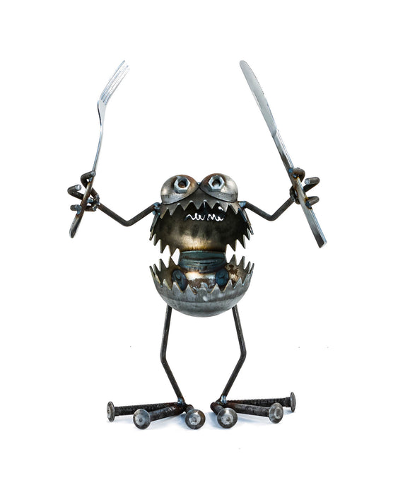 Sugarpost Gnome Be Gone Medium Knife & Fork Welded Scrap Metal Art Sculpture Item #2003