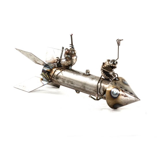 Sugarpost Mini Gnome Be Gone Mini Double Rocket Welded Scrap Metal Art Sculptures Item #2025