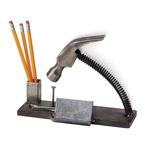 Sugarpost Hammer Hits Nail Business Card Holder Office Home Welded Metal Art