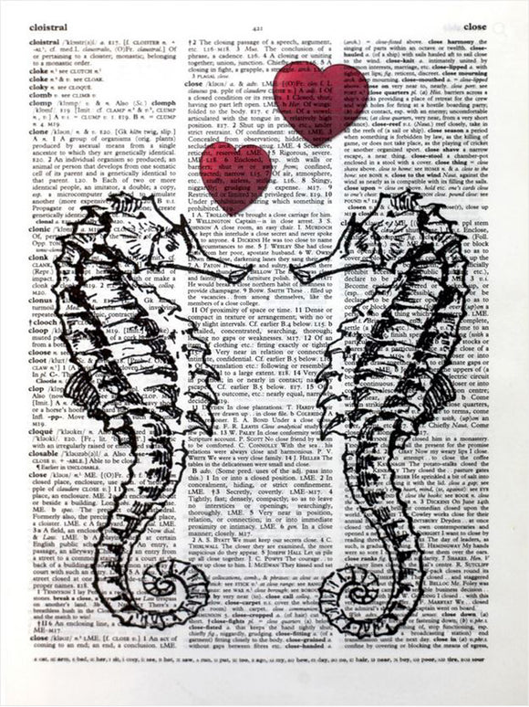 Artnwordz Seahorse Hearts Original Dictionary Sheet Pop Art Wall or Desk Art Print Poster