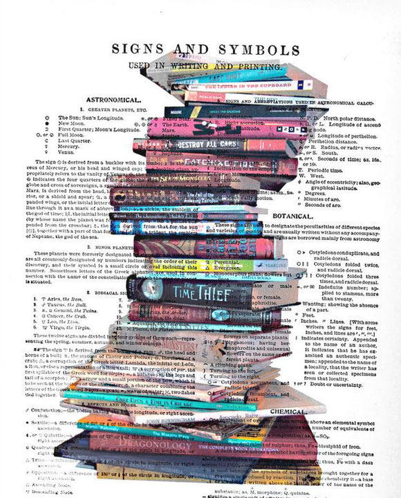 Artnwordz Stacked Books Original Dictionary Sheet Pop Art Wall or Desk Art Print Poster