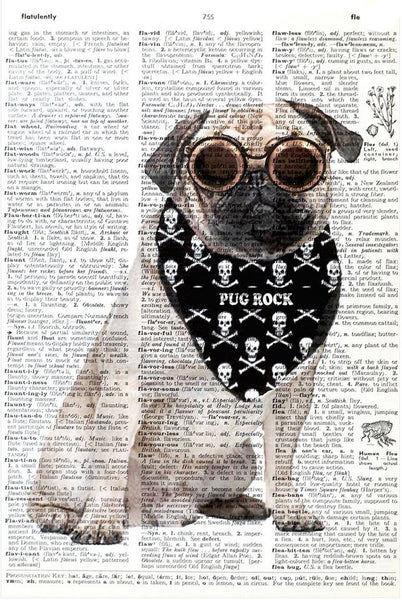 Artnwordz Steam Punk Pug Original Dictionary Sheet Pop Art Wall or Desk Art Print Poster
