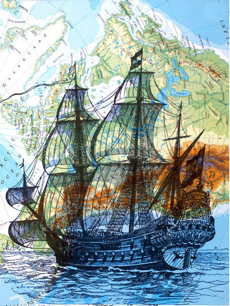 Artnwordz Tall Blue Ship Original Atlas Sheet Pop Art Wall or Desk Art Print Poster