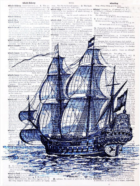 Artnwordz Tall Blue Ship Original Dictionary Sheet Pop Art Wall or Desk Art Print Poster
