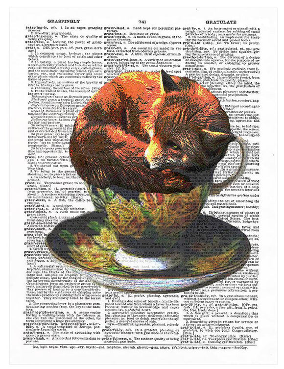 Artnwordz Teacup Fox Original Dictionary Sheet Pop Art Wall or Desk Art Print Poster