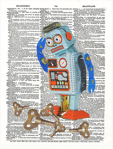 Artnwordz Toy Robot Original Dictionary Sheet Pop Art Wall or Desk Art Print Poster