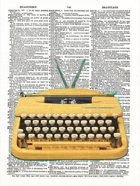 Artnwordz Typewriter Yellow Original Dictionary Sheet Pop Art Wall or Desk Art Print Poster