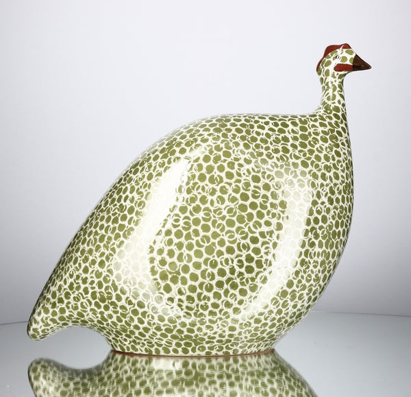 Les Ceramiques de Lussan Small Ceramic Guinea Fowl - Green with White Spots