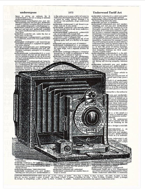 Artnwordz Vintage Camera in Black & White Original Dictionary Sheet Pop Art Wall or Desk Art Print Poster