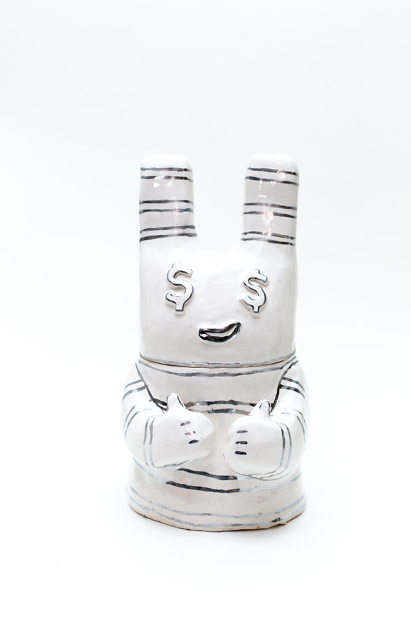 Hazy Mae Money Bunny Bright White Ceramic Cookie Jar