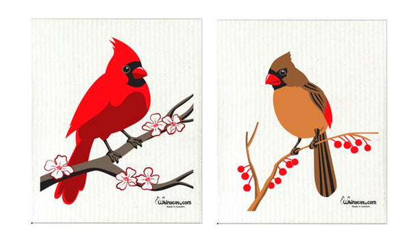 Swedish Treasures Wet-It! Set of 2 Cardinals- Male and Female Super Absorbent, Reusable, Biodegradable All-Purpose Cleaning Cloth Towel