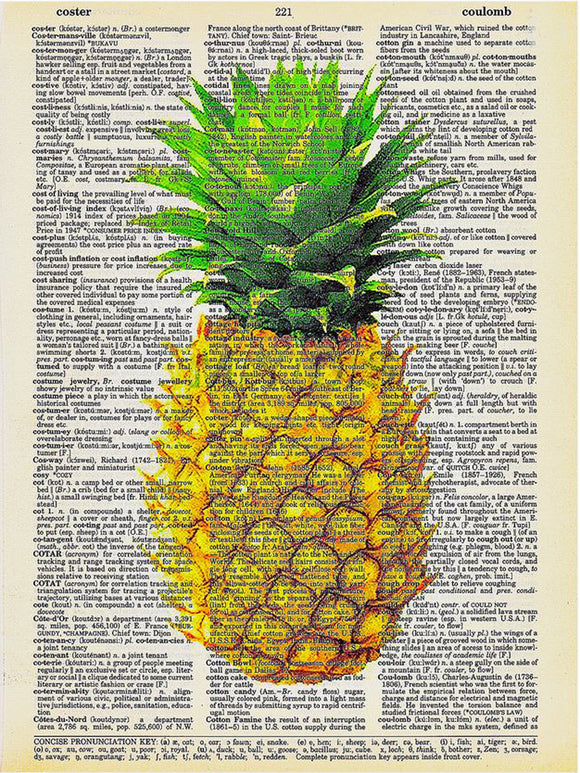 Artnwordz Pineapple Yellow Original Dictionary Sheet Pop Art Wall or Desk Art Print Poster