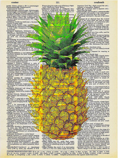 Artnwordz Pineapple Yellow Original Dictionary Sheet Pop Art Wall or Desk Art Print Poster