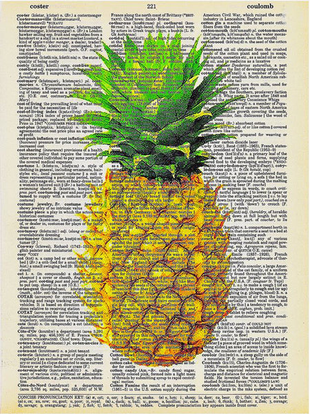 Artnwordz Pineapple Yellow Original Dictionary Sheet Pop Art Wall or Desk Art Print Poster