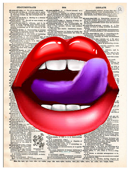 Artnwordz Lips Purple LTT Dictionary Page Pop Art Wall or Desk Art Print Poster