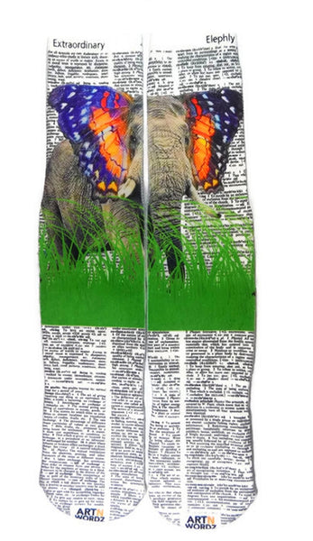 Artnwordz Elephly Elephant Unisex Dictionary Art Socks
