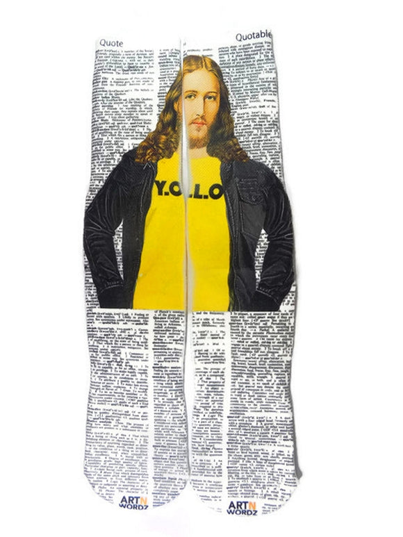 Artnwordz YOLO Jesus Unisex Dictionary Art Socks