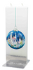 Flatyz Handmade Twin Wick Unscented Thin Flat Candle - Blue Christmas Ball with Town