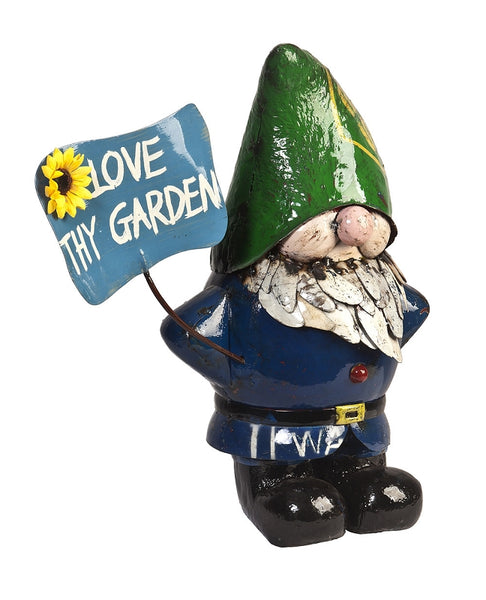 Think Outside Larry the Gnome Love Thy Garden Sign Handmade Metal Sculpture