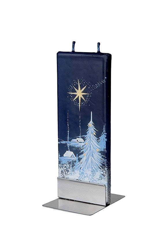 Flatyz Handmade Twin Wick Unscented Thin Flat Candle - Christmas Star Scene Blue