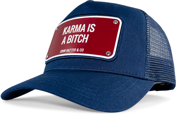 John Hatter & Co Karma is a Bitch Blue Adjustable Trucker Cap Hat