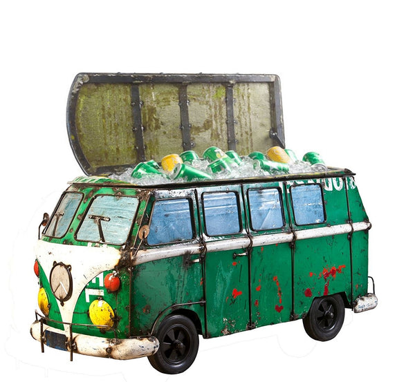 Think Outside Dark Green Kombi Handmade Metal Van Fully Functional Beverage Cooler