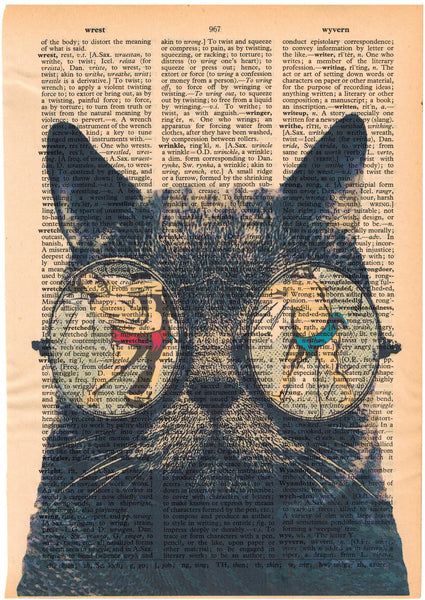 Artnwordz MEOW Kitty Cat with Sumo Wrestling Dictionary Page Wall Art Print