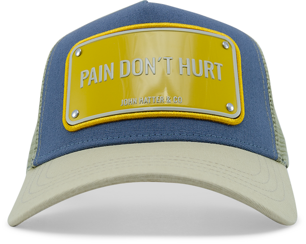 John Hatter & Co Road House "Pain Dont Hurt" Tan and Blue Adjustable Baseball Cap Hat