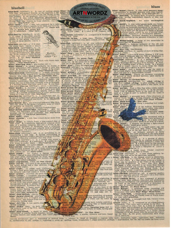 Artnwordz Saxophone Birds Dictionary Page Wall Art Print
