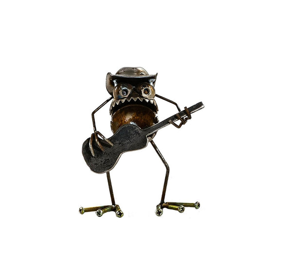 Sugarpost Gnome Be Gone Mini Small Cowboy With Guitar Welded Scrap Metal Art Sculpture Item #1084
