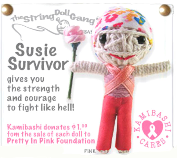 Kamibashi Susie Breast Cancer Survivor Pink Ribbon The Original String Doll Gang Keychain Clip
