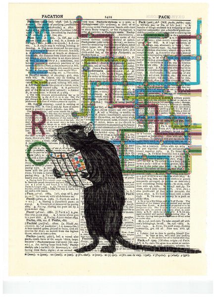 Artnwordz The Visitor Rat Dictionary Page Wall Art Print