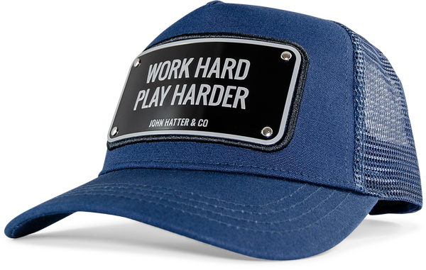 John Hatter & Co Work Hard Play Harder Navy Adjustable Trucker Cap Hat