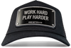 John Hatter & Co Work Hard Play Harder Black Adjustable Trucker Cap Hat