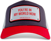 John Hatter & Co You Are In My World Now Red & Blue Adjustable Trucker Cap Hat